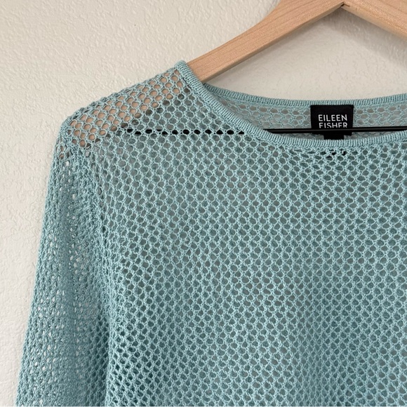 EILEEN FISHER M S VTG Linen Delave Open Stitch Sweater • Aqua Turquoise Seafoam - Picture 2 of 10